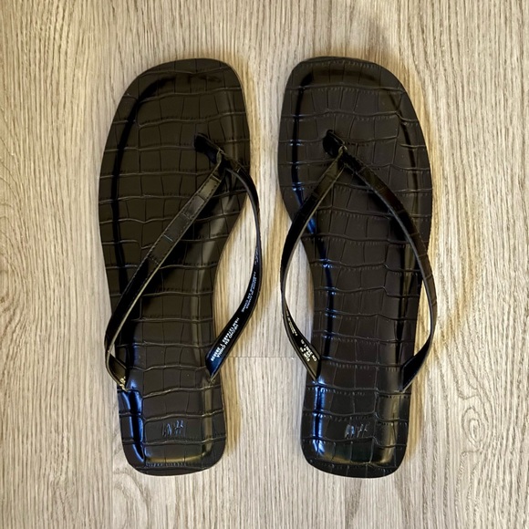 Shoes - Black Croc-Embossed Flip Flops